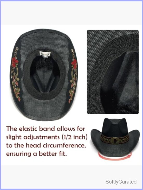 Straw Cowboy Hat with Decorative Band - Unisex Wide Brim Sun Hat